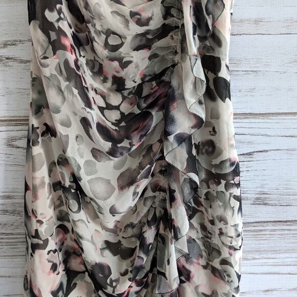 Kensie Ruched Watercolor Print Ruffle Dress sz 2 - Picture 3 of 5